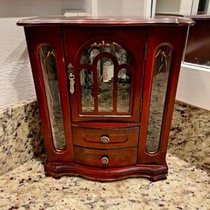 Elegant Vintage Wooden Jewelry Box with Glass Panels